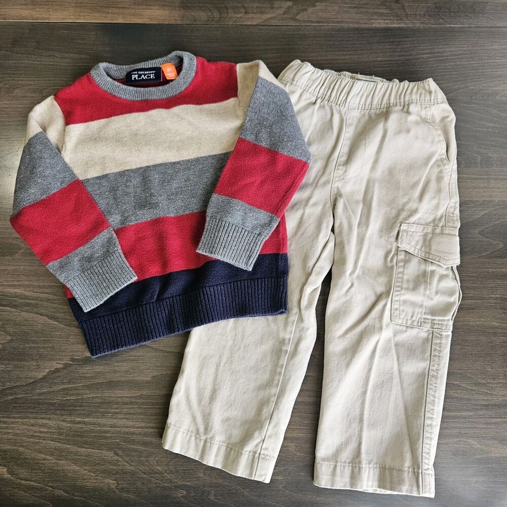 Toddler Boys 2T Outfit The Children’s Place Sweater Khaki Cargo Pants Cotton